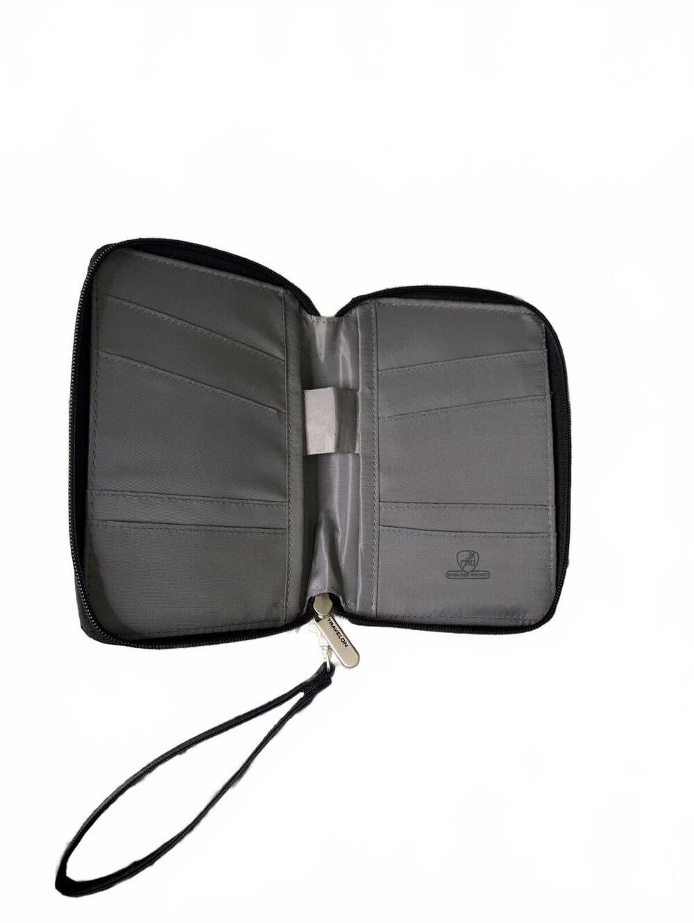 Passport Protector Black Wristlet Zipper Wallet with Multiple Card Slots